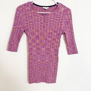 Sundance Ribbed Henley 3/4 sleeve knit ribbed sweater top